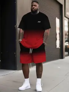 Men's Large Size 3D Graphic Print 2-Piece Set, Casual Round Neck Short Sleeve T-Shirt and Drawstring Shorts, Summer Leisure Wear