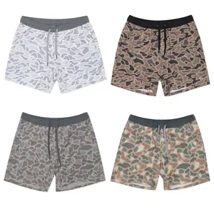 Athletic Deer Camo Shorts with Grey Liner for Men – Classic Hunting Camo Gym Shorts, Breathable Running Workout Shorts, Outdoor Training Activewear