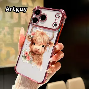 Phone Case for iPhone 17 16 Pro Max 15 Plus 14 13 12 11 E Air Floral Highland Calf Pattern Anti-drop Durable Total Protective Shockproof Transparent Cover Casing