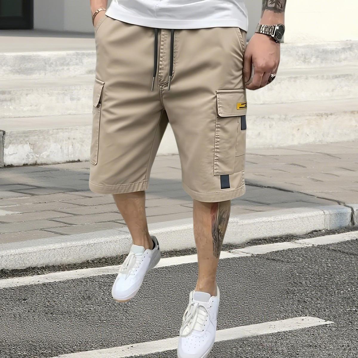 Set of 5 men’s cargo shorts — solid-color cargo shorts with multifunctional practical pockets, non-stretch fabric, regular fit; suitable for casual wear and outdoor activities; summer menswear, men’s shorts, summer shorts.,summervibes
