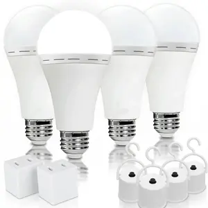 4 Pack Rechargeable Emergency Light Bulbs A19, Camping Lamp Battery Powered LED Light Bulb 6000K Daylight E26 E27 120 Volt 12W 60W Equivalent with 1200mAh for Home Power Outage Camping Hurricane