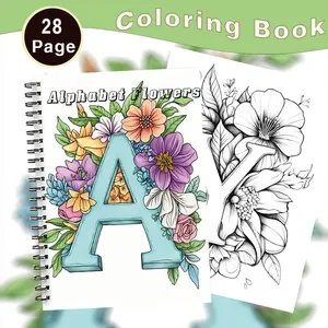 Adult Coloring Book with 26 Watercolor Letters, Stress Relief Art Spiral Coloring Book, Perfect Gift for New Year, Spring, Christmas, Valentine's Day