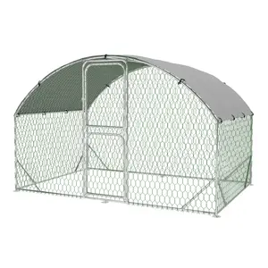 Chicken Coop 9.8x19.7x6.6ft, Walk-in Large Metal Chicken Run with Waterproof Cover, Double Door Design Outdoor Poultry Cage & Pen for Farm Yard Backyard