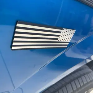 American Flag Truck Badges 2x Patriotic Decorations for Your Vehicle - Laser Engraved Acrylic 50 Star Flag - Peel and Stick - 1/8 Acrylic Thickness