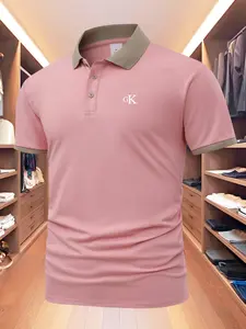 Men's Colorblock Letter Print Polo Shirt, Regular Fit Casual Short Sleeve Collared Top for Summer, Fashion Men's Clothes for Daily Wear