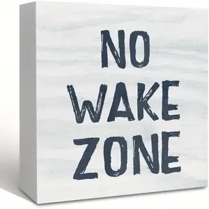 No Wake Zone Sign Wooden Box Desk Decor, Ocean Nursery Decor, Nautical Classroom Decor, Navy Blue Surf Decorative Signs Decor for Boy Nursery Bedroom, Lake House Shelf Desk Decor 5x5 Inch