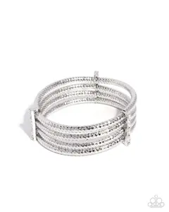 Teeming with Taste - White Rhinestone Silver Stretchy Bracelet