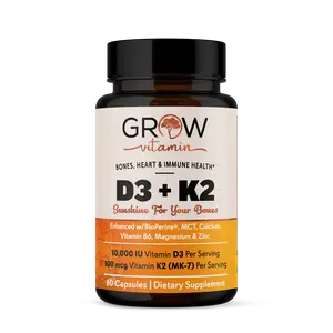 Grow Vitamin D3 K2 with MCT Oil 10000 IU & 100 mcg for Immune Bone Heart Health 60 Capsules Healthcare Supplement Fitness
