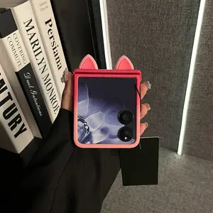 Ins-style Cute Rose Pink Gradient Cat Ear New Foldable Flip Anti-Drop Samsung Phone Case for Galaxy Z Flip 7 FE / Z Flip 7 / Z Flip 6 / Z Flip 5