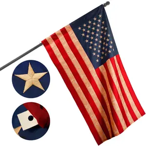 G128 American USA Tea-Stained Flag | 1x1.5 Ft | ToughWeave Pro Series Pole Sleeve Embroidered 420D Polyester | Embroidered Stars