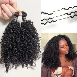 Afro K​inky Curly Feather Crochet Human Hair Extensions Pre Separated Knotless Crochet Hair For Black Women 120g 240g Crochet Braids Human Hair Miracle Knots For Mini Braiding