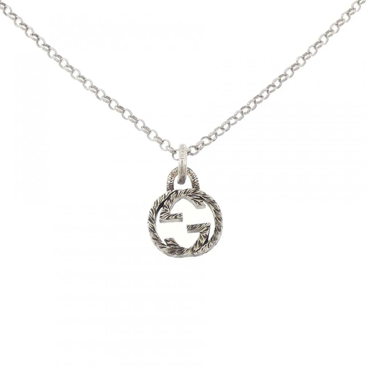 Pre-owned GUCCI Sterling Silver 925 (Ag925) Small Leather Goods Interlocking G 925 Silver Necklace