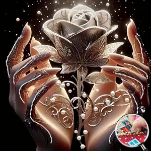 Rose Diamond Painting Set in Hand 5D Frameless Diamond Art Kit, Diamond Painting Art and Craft Home Wall Decoration, Exquisite Gift 40×40cm/ 15.75×15.75in