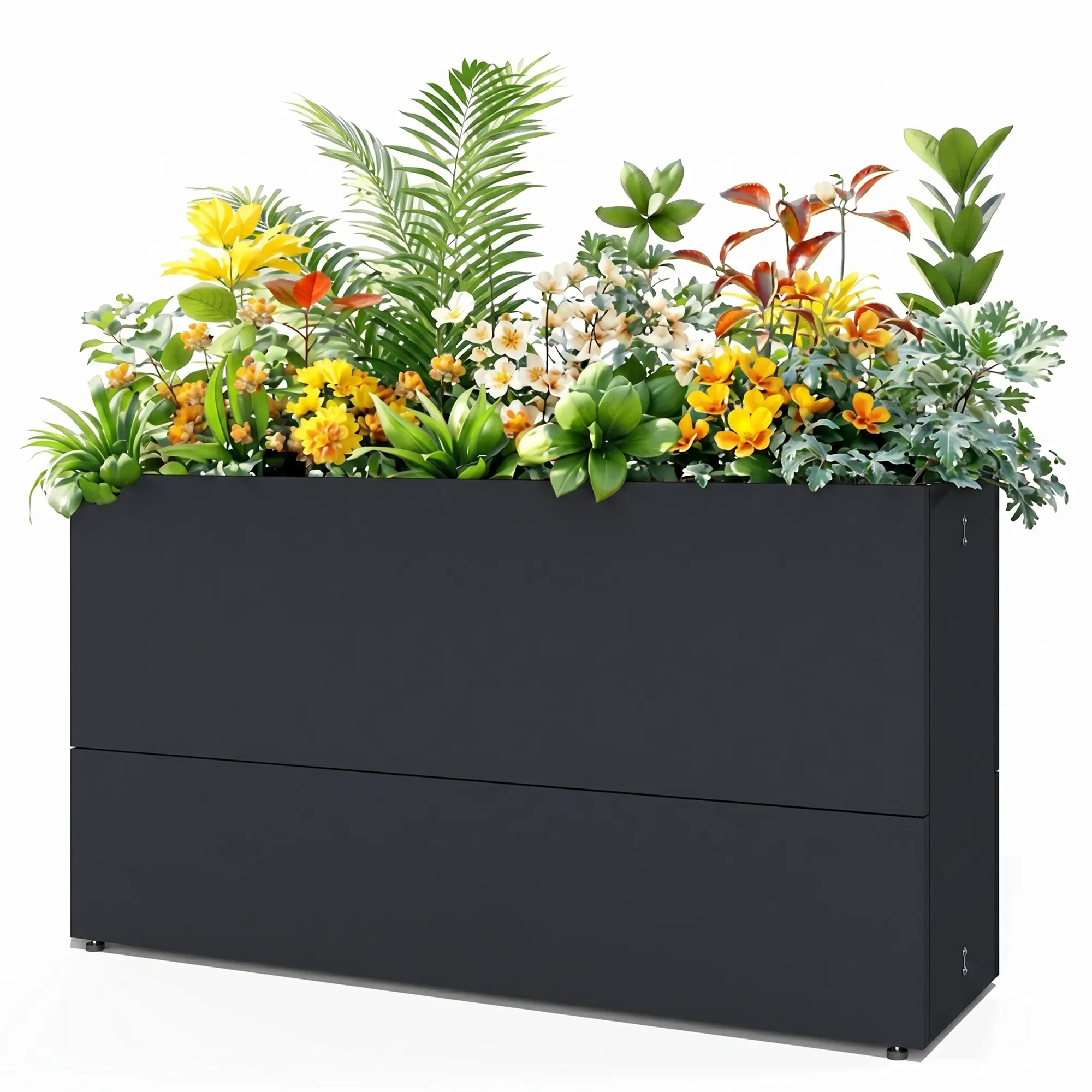 NAVINE Galvanized Steel Tall Planter - Rust-Resistant Rectangular Flower Pots & Planters (35Lx12Wx24H in), Large 35L Outdoor Box with Efficient Drainage System, Removable Shelf, Foldable & Space-Saving Design for Porch Herbs/Flowers