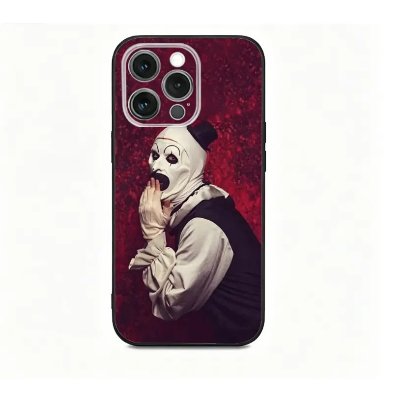 Black Soft Silicone Liquid Metal Phone Case - Fun Scary Clown Art Design, Smartphone-Cellphone Handheld Device Protection for iPhone 17,16,15,14,13,12, Devices, Casing