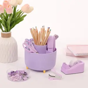 10PCS Office Cute Desk Accessories , Pencil Holder, Stapler, Tape Dispenser, Scissors, Ruler, Binder Clips and 1000pcs Staples,Desk Supplies Set Pen Organizer Anti Tipping Organizer