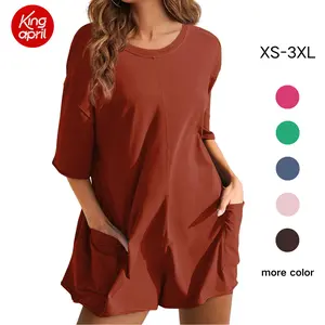 KingApril Women’s Oversized Rompers/Jumpsuits with V-Neck Back, Casual Athletic Workout T‑Shirt One‑Piece Activewear, Summer Vibes