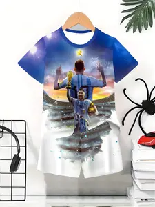 Boys' Casual 3D Printed Short Sleeve Shorts Set, Outdoor Wear, 2026 World Cup Gift, Birthday Present, Holiday Gift
