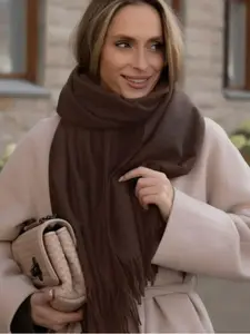 Men's and Women's Retro Winter Scarf - Soft and Warm Tassel Edge Coffee Color Cashmere Scarf, Tassel Decor Scarf, Suitable for Outdoor Activities, Leisure and Formal Occasions