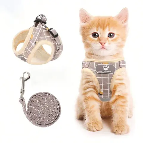 Cat Harness Vest with Reflective Straps, Adjustable Mesh Chest Strap for Small Cats, Kitten Harness, All-Weather Walking Harness, Durable Reflective Harness, Reflective Strip Harness ( Pattern)