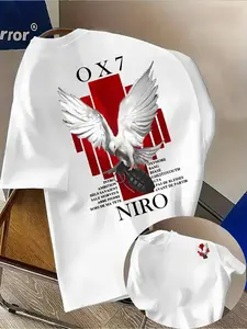 Men'S White Dove & NIRO Graphic T-Shirt - Double-Sided Print with Red & Black Lettering, White Dove & NIRO Lettering, Round Neck