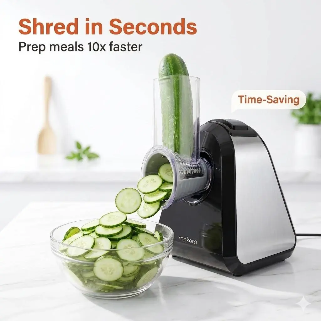 Mokero 5 in 1 Electric Onion Chopper Salad Shooter Maker for Block Cheese Home Kitchen Electric Food Slicer Shredder Chopper Automatic Grater for Vegetables Cucumber Carrots Cabbage Nuts