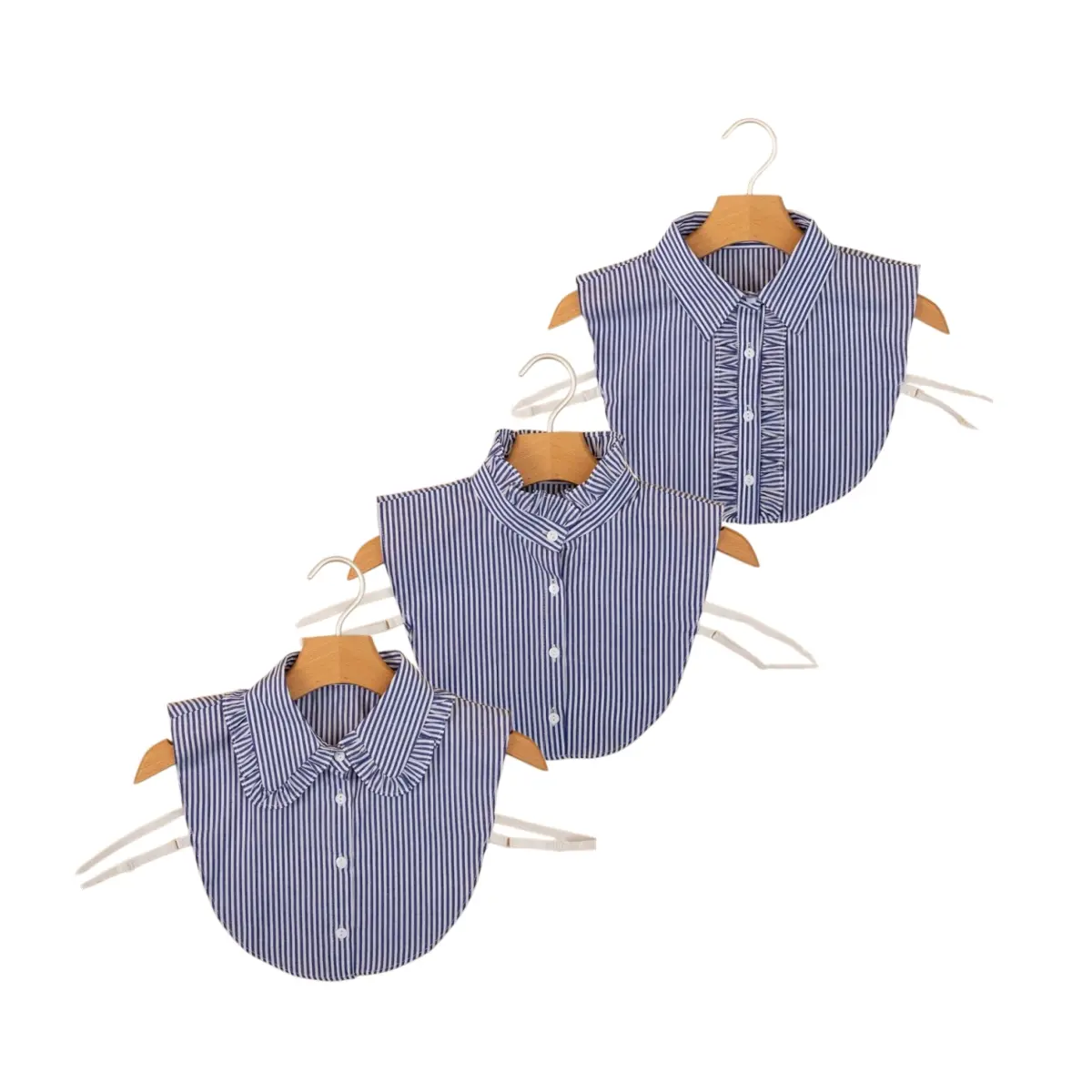 3-Pack Detachable Dickey Collars for Women, Light Weight Blue Striped Cotton False Collar, Cost-Effective Half Blouse for Everyday Wear
