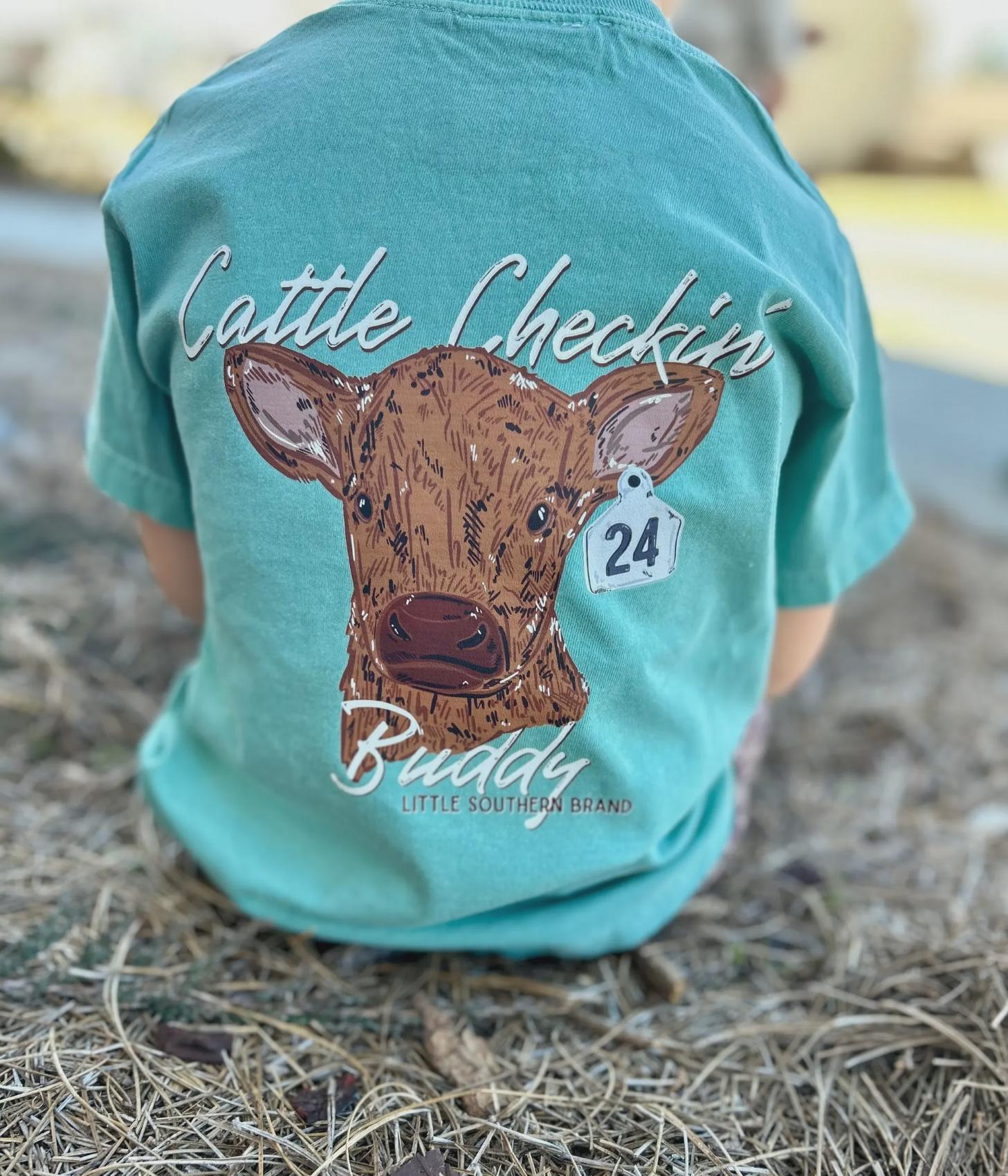 Youth Cattle Checkin Buddy 2-Side Short Sleeve Shirt, Little Southern Brand Shirt, Outdoor Outfits, Birthday gift