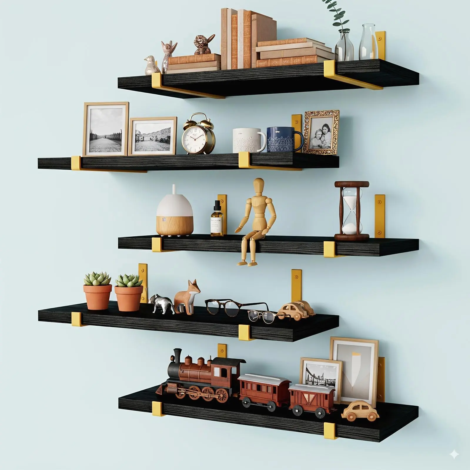 TOMNK 5pcs Rustic Floating Shelf Set, Size 15.8x4.7 Inches, Suitable for Bedroom, Living Room, Kitchen, Bathroom, Home Decor, Laundry Room, Office, and Plant Display - Rustic Wooden Wall Storage Shelves, Floating Shelves