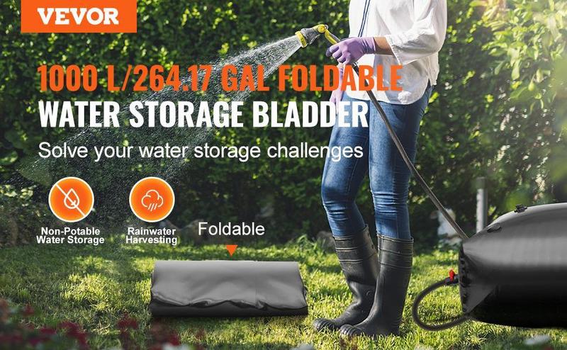 VEVOR Water Storage Bladder, TikTokShopBlackFriday, Max. 1000L/264 Gallon RV Water Tank, 1000D PVC Collapsible Water Storage Containers, Large Capacity Soft Water Bag, Portable Water Bladder, Fire Prevention, Camping, Emergency
