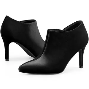BLISSFUL STEP Velvet Pointy Toe Stiletto Heels Ankle Booties for Women