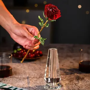 Elegant Glass Crystal Rose Ornament, Eternal Realistic Faux Flower Desktop Display, Gift for Valentine's Day, Mother's Day, Weddings and Christmas