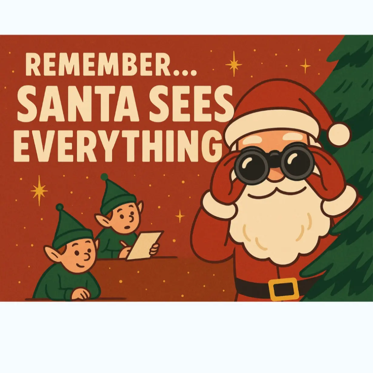 Santa Sees Everything Postcard - Anonymous North Pole Reminder for Kids to Behave - Festive & Encouraging - Official-Sounding Message - Perfect for Parents Teachers & Caregivers