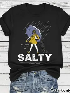 Female customers: Please select one size smaller when ordering，Unisex Salty Style Print Round Neck Tee Vintage Trendy Casual Short Sleeve Summer Daily Wear Breathable Cotton Top Slim-Fitting Figure-Flattering