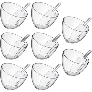 Hoolerry 16 Pcs Serving Bowls Kit Include Clear Plastic Bowls for Parties and Popcorn Measuring Scoops Acrylic Plastic Kitchen Angled Candy Scoops for Office Canister Salad Cooking (25 oz)