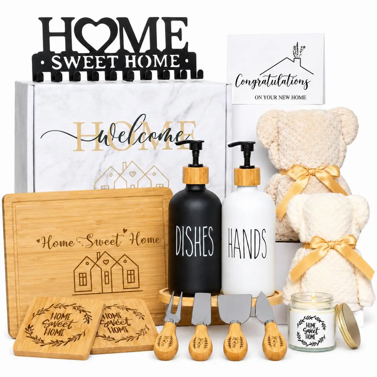 YLOVAN 14-Pc Housewarming Gift Basket - New Home Essentials for Homeowners, Closing Gift for Home Buyers