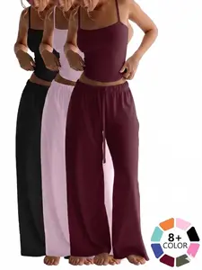 2026 Summer European and American style tank top, cropped top, long pants, casual wide-leg pants, casual style women's outfit