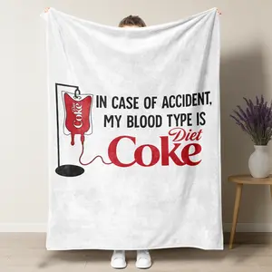Diet Coke Flat Velvet Blanket IN CASE OF AN ACCIDENT, MY BLOOD TYPE IS Diet Coke Blanket Soft Cartoon Pattern Multipurpose Office Bedding Plush Thin Quilt Holiday Gift Cozy Warm