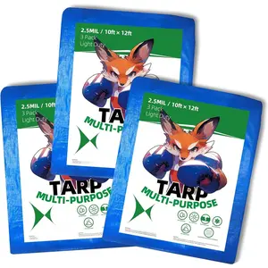 2.5 Mil Light Duty Tarp 10x12 Ft (3 Pack) |  Multi-Purpose | Pool Camping Storage  Boat Cover