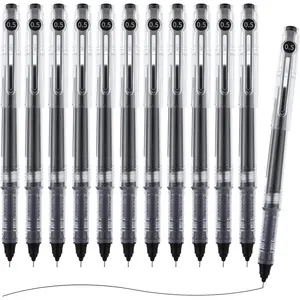 Liquid Ink Rollerball Pens 12 count, 0.5mm Black Ink Extra Fine Point Pens, Quick Drying Ink Fine Tip Roller Ball Pens with Plug-In Cover & Anti Slip Grip for Smooth Writing Office School