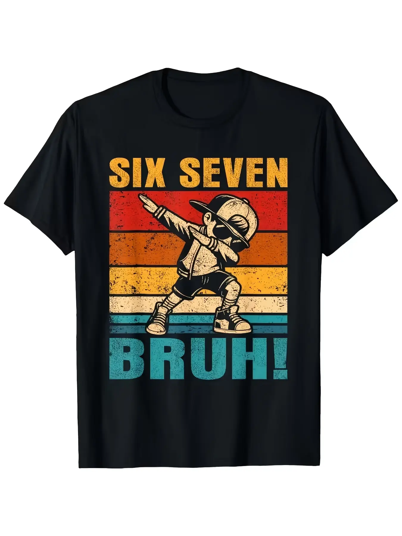 Fun Six Seven Bruh Internet Meme T-Shirt  - "67" Number Design with Dab Dance Pose - Casual Round Neck Tee, Comfortable for All Seasons, Trendy Gift for Youth - "67" Graphic and Bruh Text, Spring/Summer Vacation Wear