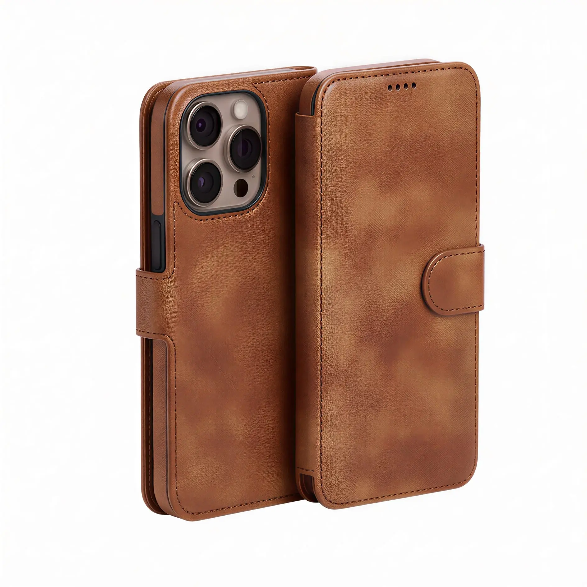 iPhone EMF Blocking Vegan Leather Wallet Phone Case -  Brown
