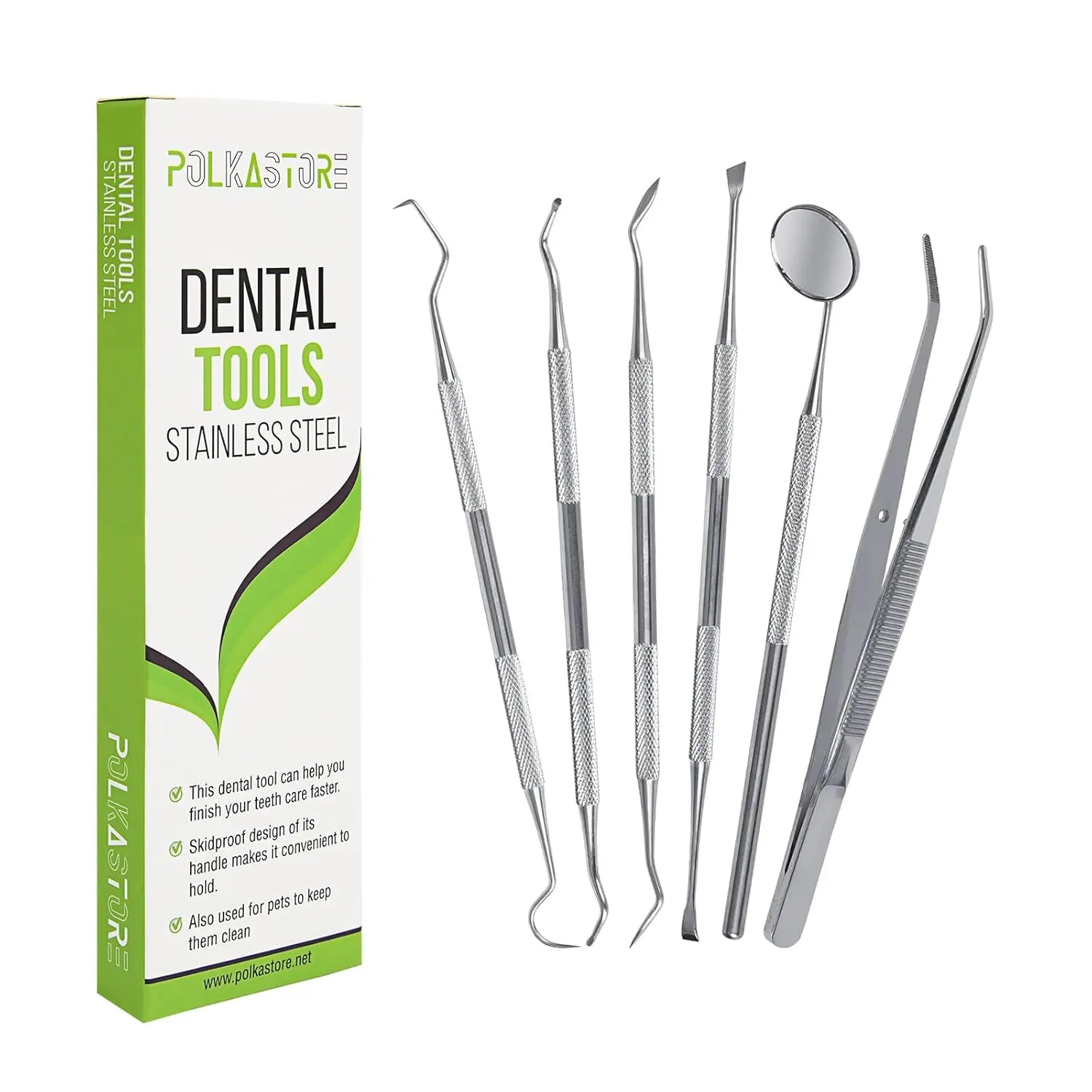 7pcs Dental Tools, Dental Pick Teeth Cleaning Tools Hygiene Kit, Professional Stainless Steel Tooth Scraper Plaque Tartar Cleaner - with Case, Personal Using, Pets - Teeth Cleaning Kit