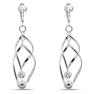 Silver Beaded Double Drops Clip On Dangling Earrings