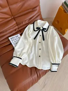 Spring & Fall Floral Bow Tie Shirt, Elegant Women's Blouse, Comfortable Daily Wear, Stylish Fashion Top for Ladies