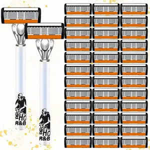 Premium Retro Hand Shaver Set - 2 Shaving Stands + 24 Razors, Super Sharp 6 Layer Blades, Ergonomic Grip Design, Perfect Father's Day and Birthday Gifts, Traditional Men's Care Tools