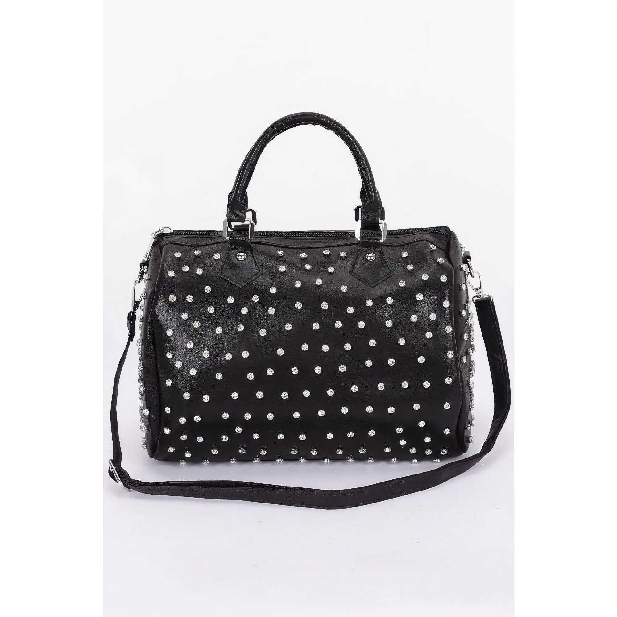Women's Rhinestone-Studded Bowling Bag - PU Leather (Polyurethane) Lightweight Bag for All-Day Use & Casual Outings, Pu Leather Bag