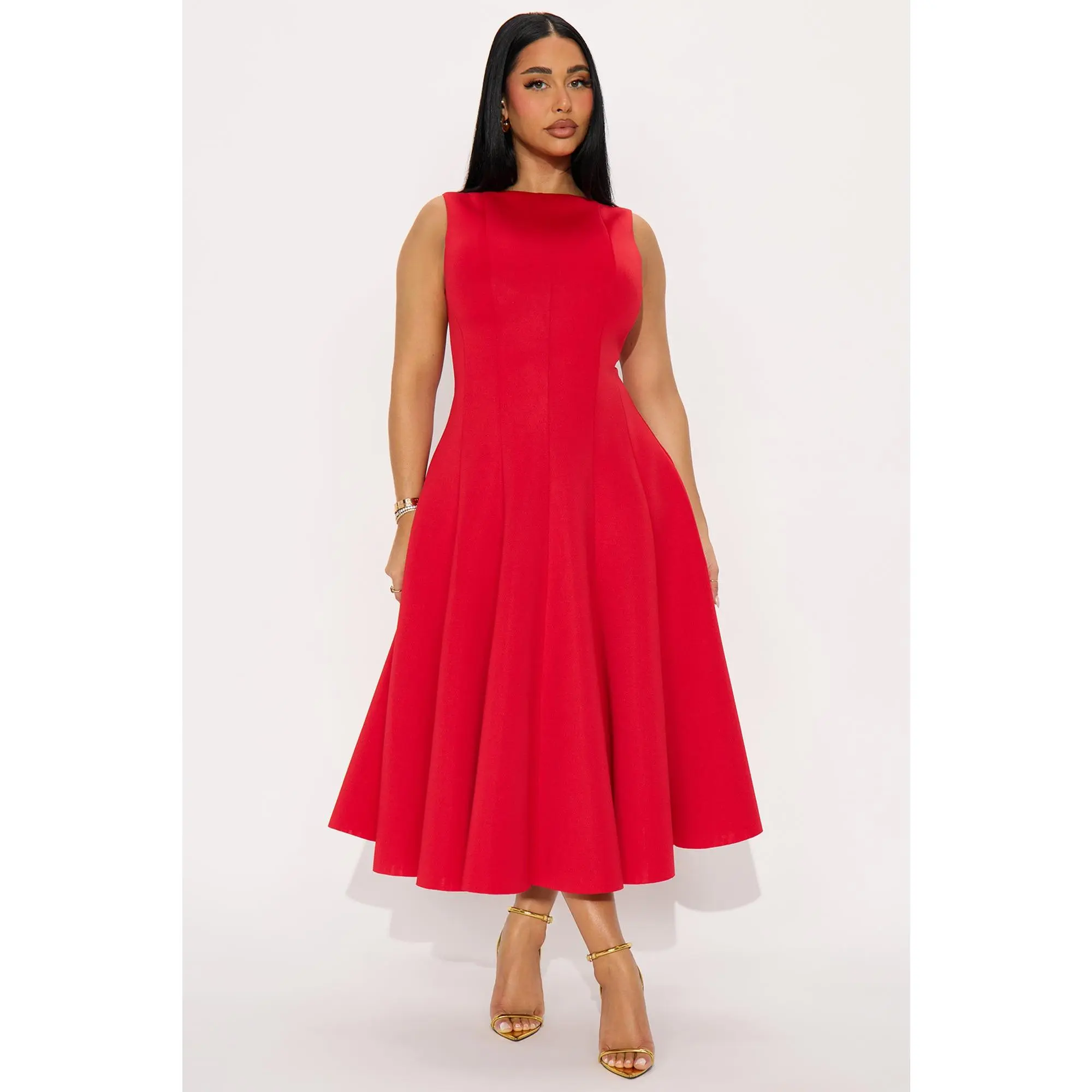 Sweet Sunday Pleated Midi Dress - Red