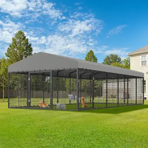 AMERLIFE 10X20X6.5 FT Large Outdoor Dog Kennel, Flexible 2 Door Design & Waterproof Roof, Heavy Duty Steel Frame Pet Cage with Reinforced Mesh, Secure Outside Dog Kennel for Dogs, Pets, Farm & Backyard Spaces
