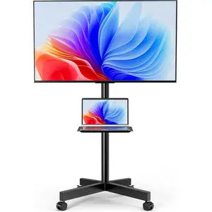 Mobile TV Stand for 23-65 Inch LCD LED Flat/Curved Panel Screen TVs, Height Adjustable Rolling Floor TV Cart with Tilt Mount and Shelf, Portable Stand Holds up to 110 lbs, Max VESA 400x400mm